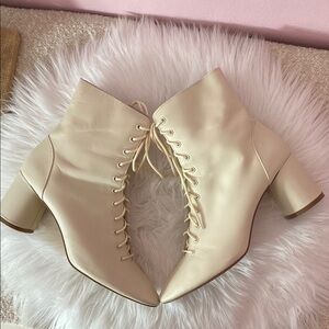 Zara  Cream Lace-Up Ankle Boots
